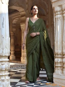 Okhai - Meraki Mirror Work Pure Cotton Mul Saree with Unstitched Blouse Piece