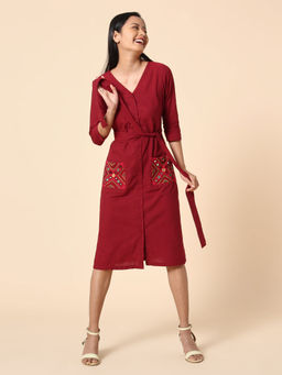 Okhai - Red Adore Embroidered Cotton Dress