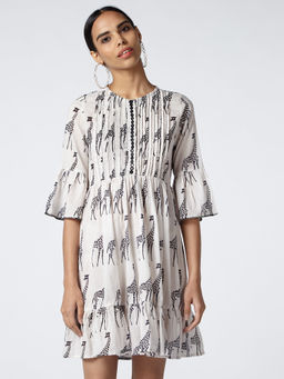Okhai - Off White Safari Cotton Mule Hand Block Print Dress