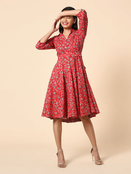 Okhai - Red Treasures Cotton Hand Block Printed Dress
