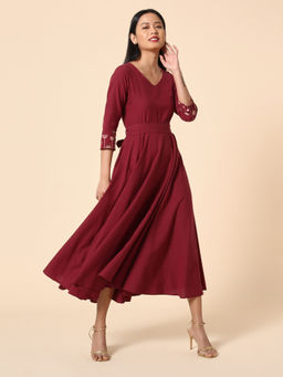 Okhai - Maroon Cherished Cotton Handloom Dress