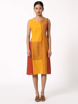 Okhai - Mustard Mirth Embroidered Cotton Dress