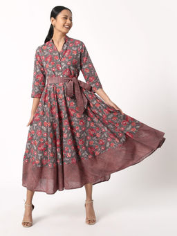 Okhai - Grey Prolific Hand Block Cotton Dress