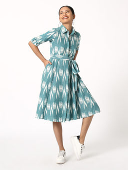 Okhai - Aquamarine Cotton Ikat Dress