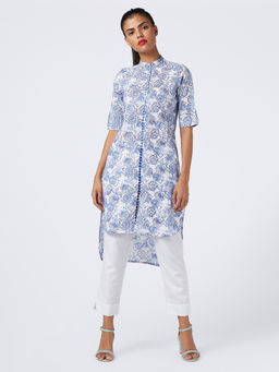Okhai - Waterfall Flowers Block Printed Kurta