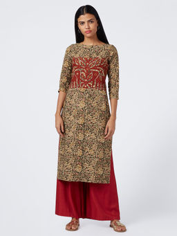 Okhai - Floral Night Appliqué Kalamkari Cotton Kurta