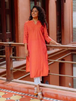 Okhai - Orange Embroidered Kurta