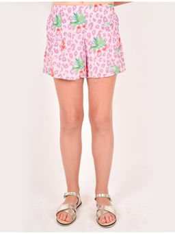 One Friday - Girls Printed Skort With Elastic Closure - Pink