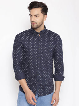 SHOWOFF - Men's Cotton Navy Printed Slim Fit Shirt