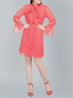 Attic Salt - Coral Polka Dot Dress With Tie