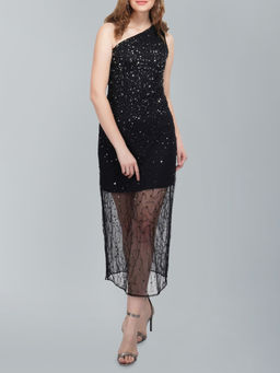 Attic Salt - One Shoulder Sequin Black Gown