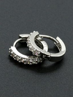 OOMPH - Silver & White Crystal hoop Bali Office-Wear Fashion Earrings For Women & Girls