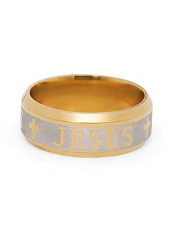 OOMPH - Gold Titanium Steel Jesus Broad Band Fashion Ring For Men & Boys