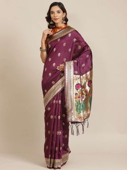 Sareemall - Red Handloom Saree Unstitched Blouse