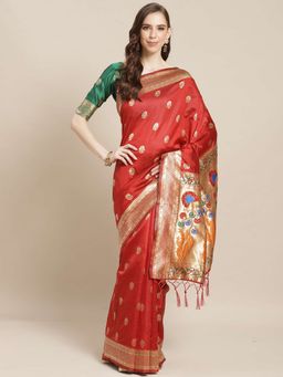 Sareemall - Maroon Handloom Saree Unstitched Blouse