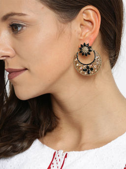 Fida - Gold Black Contemporary Drop Earrings