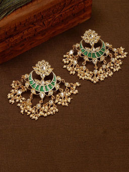 Fida - Gold Ethnic Traditional Classic Green Meenakari Pearl Drop Earrings For Women