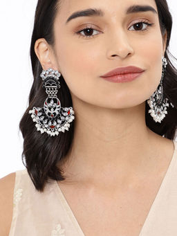 Fida - Bold Silver & Black Enamel Drop Earrings