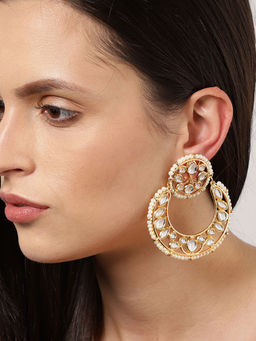 Fida - Gold White Geometric Chandbali Earringss