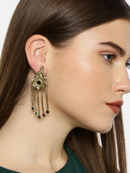 Fida - Ethnic Traditional Gold And Black Stone Embellished Drop Earrings For Women