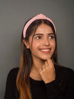 ToniQ - Pretty Pink Pleated Top Knot Hair Band For Women(OSXXIH141)