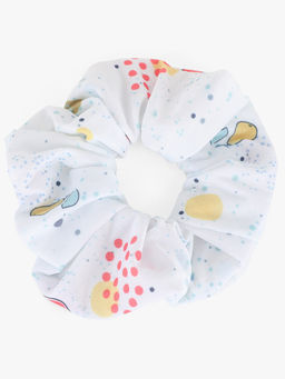 ToniQ - Kids White Printed Scrunchie Rubber Band For Girls (OSXXIKH11)
