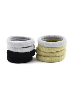 ToniQ - Gold,White & Black Glitter Rubber Band For Girls (Pack of 8)