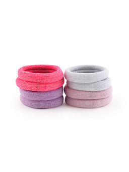 ToniQ - Pink,White & Purple Glitter Rubber Band For Girls (Pack of 8)