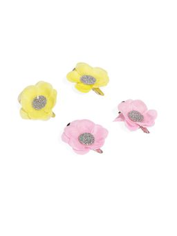 ToniQ - Kids Multi-Color Embellished Flower Hair Clip (Set of 4)