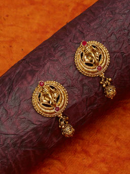 Fida - Ethnic Indian Traditional Gold Ganesh Temple Drop Earrings