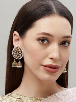 Fida - Ethnic Indian Traditional Gold and Pearl Drop Stud Earrings For Women