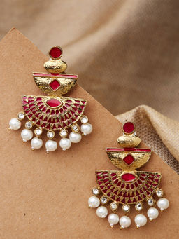 Fida - Ethnic Indian Traditional Gold Pink Drop Earrings