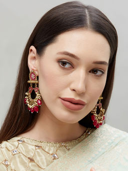 Fida - Wedding Red Ethnic Indian Gold Drop Earrings For Women