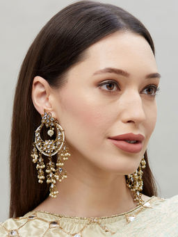 Fida - Elegant Ethnic Indian Traditional Gold Cluster Pearl Earrings