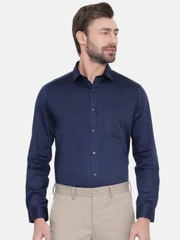 Turtle - Navy Blue Self Design Formal Shirt