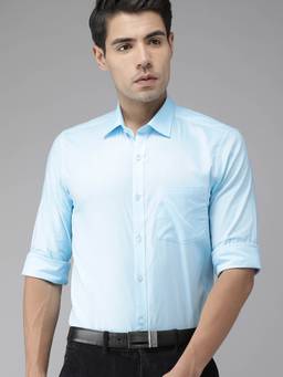 Turtle - Sky Blue Self Design Formal Shirt