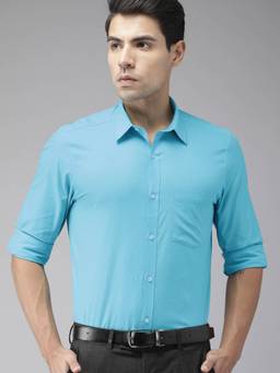 Turtle - Blue Self Design Formal Shirt