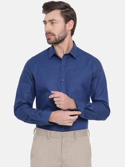 Turtle - Navy Blue Self Design Formal Shirt