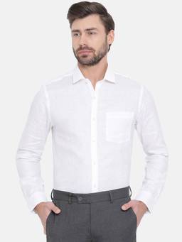 Turtle - White Linen Solid Formal Shirt