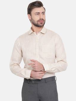Turtle - Beige Linen Self Design Formal Shirt