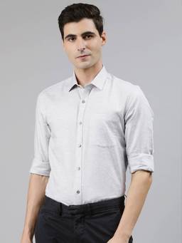 Turtle - Grey Melange Self Design Formal Shirt