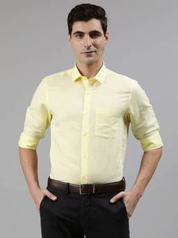Turtle - Yellow Cotton Linen Solid Formal Shirt