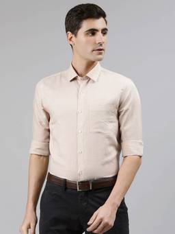 Turtle - Beige Cotton Linen Solid Formal Shirt