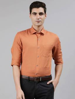Turtle - Orange Cotton Linen Solid Formal Shirt