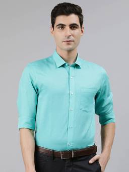 Turtle - Green Cotton Linen Solid Formal Shirt