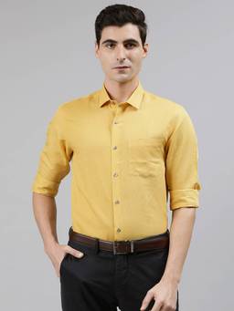 Turtle - Yellow Cotton Linen Solid Formal Shirt