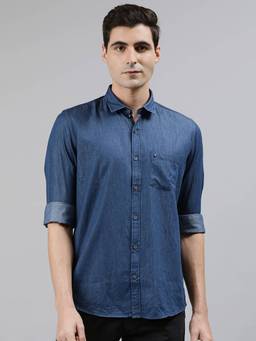 Turtle - Navy Blue Self Design Casual Shirt