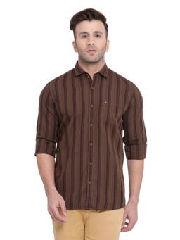 Turtle - Brown Striped Casual Shirt