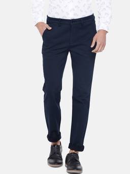 Turtle - Navy Blue Solid Casual Trouser