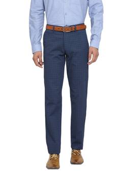 Turtle - Navy Blue Checked Casual Trouser